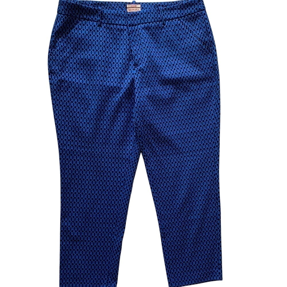 Merona Blue Black Geometric Pattern‎ Stretch Ankle Pants Women's Size 16